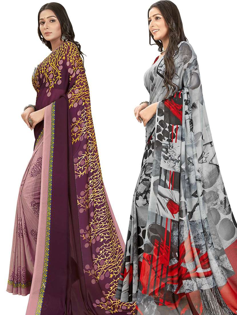 pack of 2 printed casual wear sarees with blouse - 21406065 -  Standard Image - 1