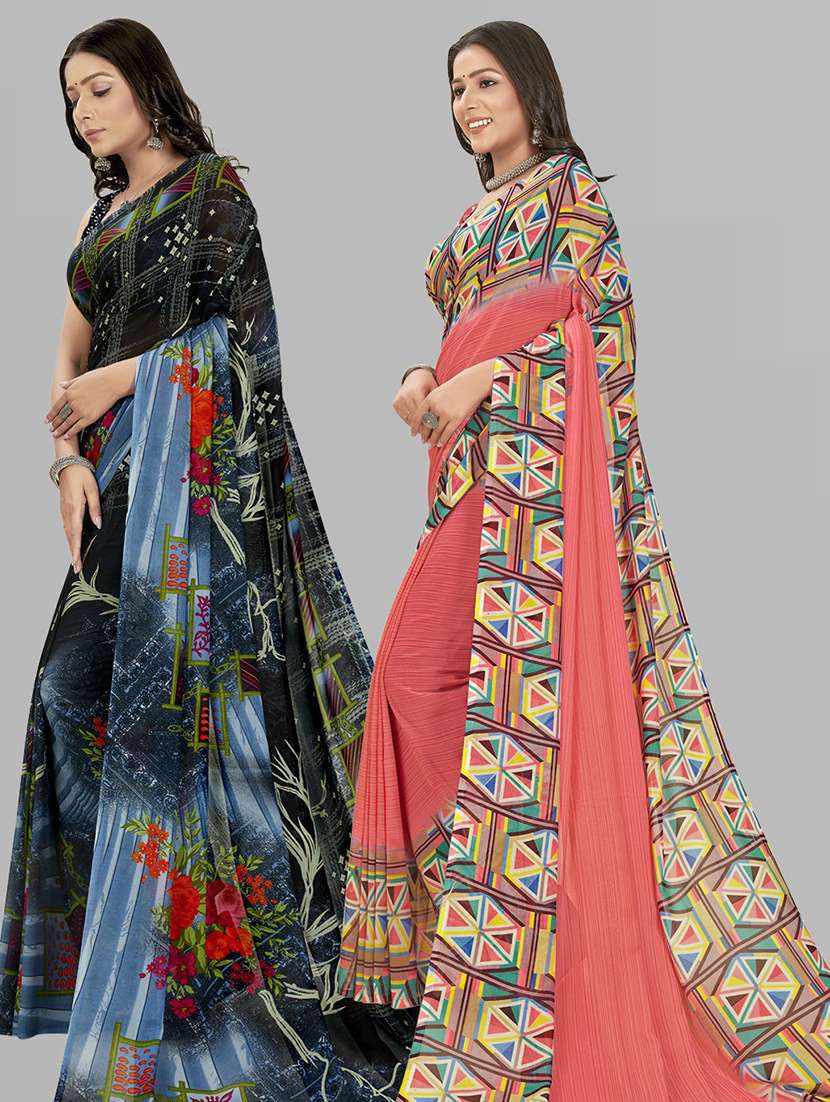 pack of 2 printed casual wear sarees with blouse - 21406070 -  Standard Image - 1