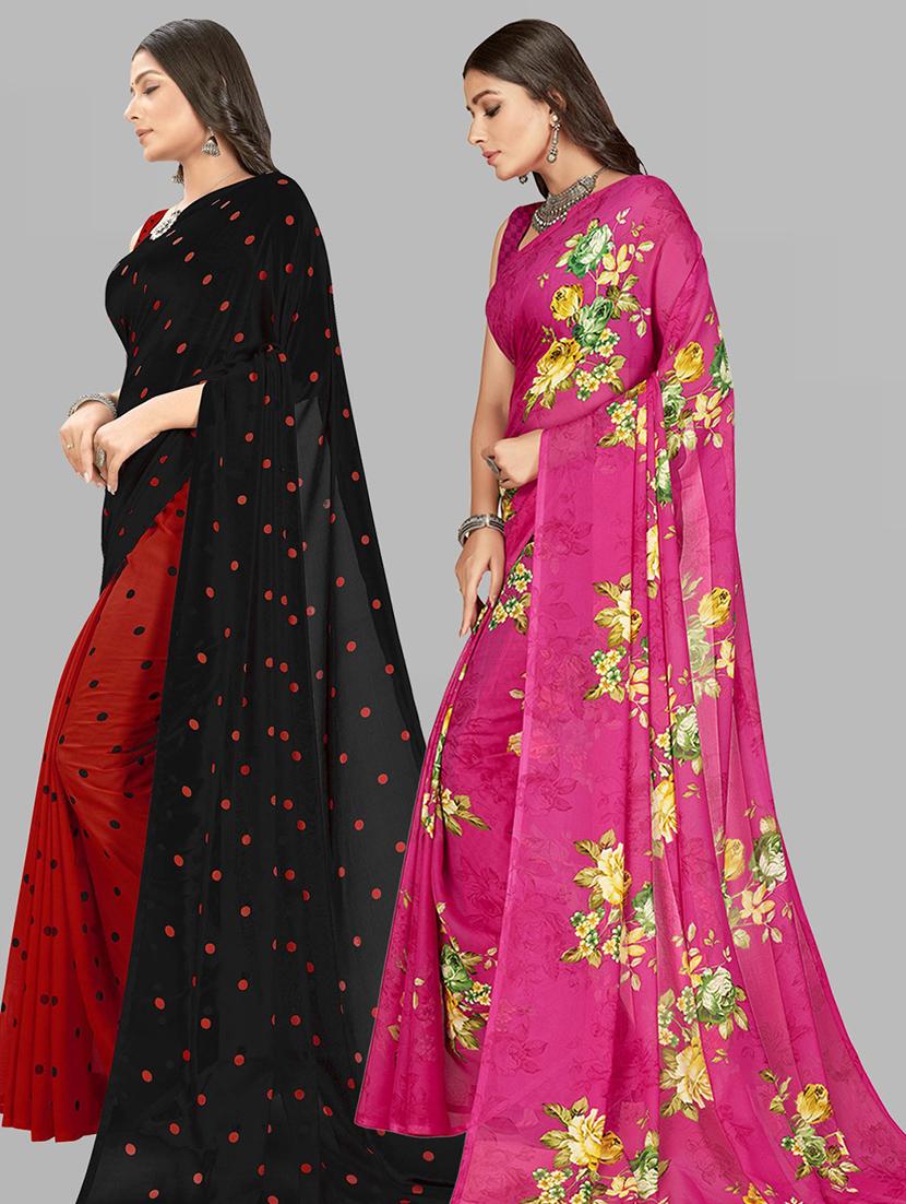 pack of 2 printed casual wear sarees with blouse - 21406075 - Standard Image - 1