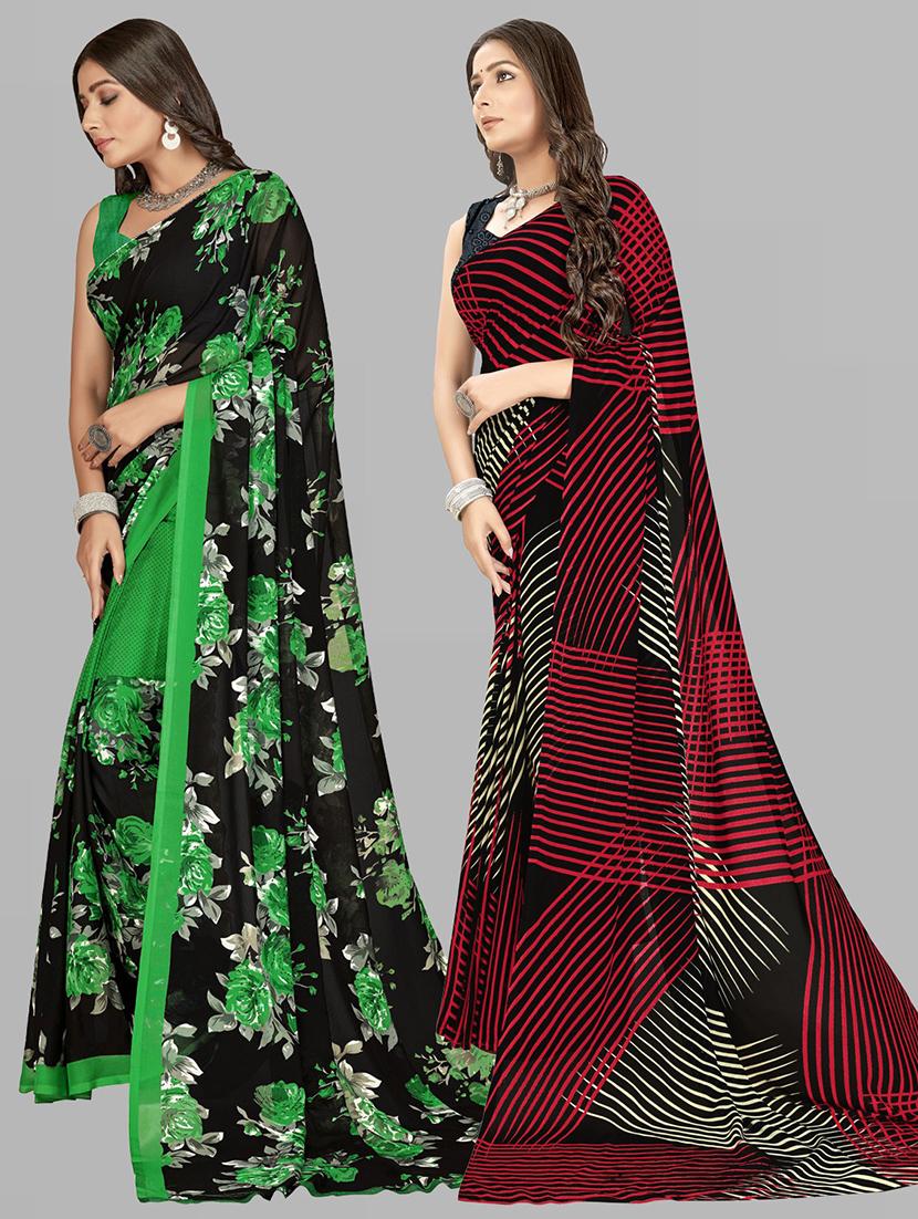 women pack of 2 printed saree with blouse - 21406076 - Standard Image - 1