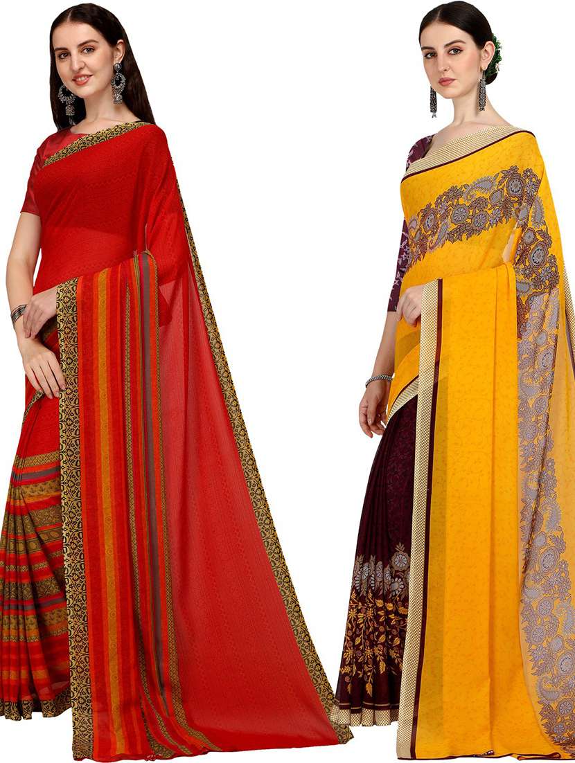 pack of 2 casual wear combo sarees with blouse - 21406085 -  Standard Image - 1