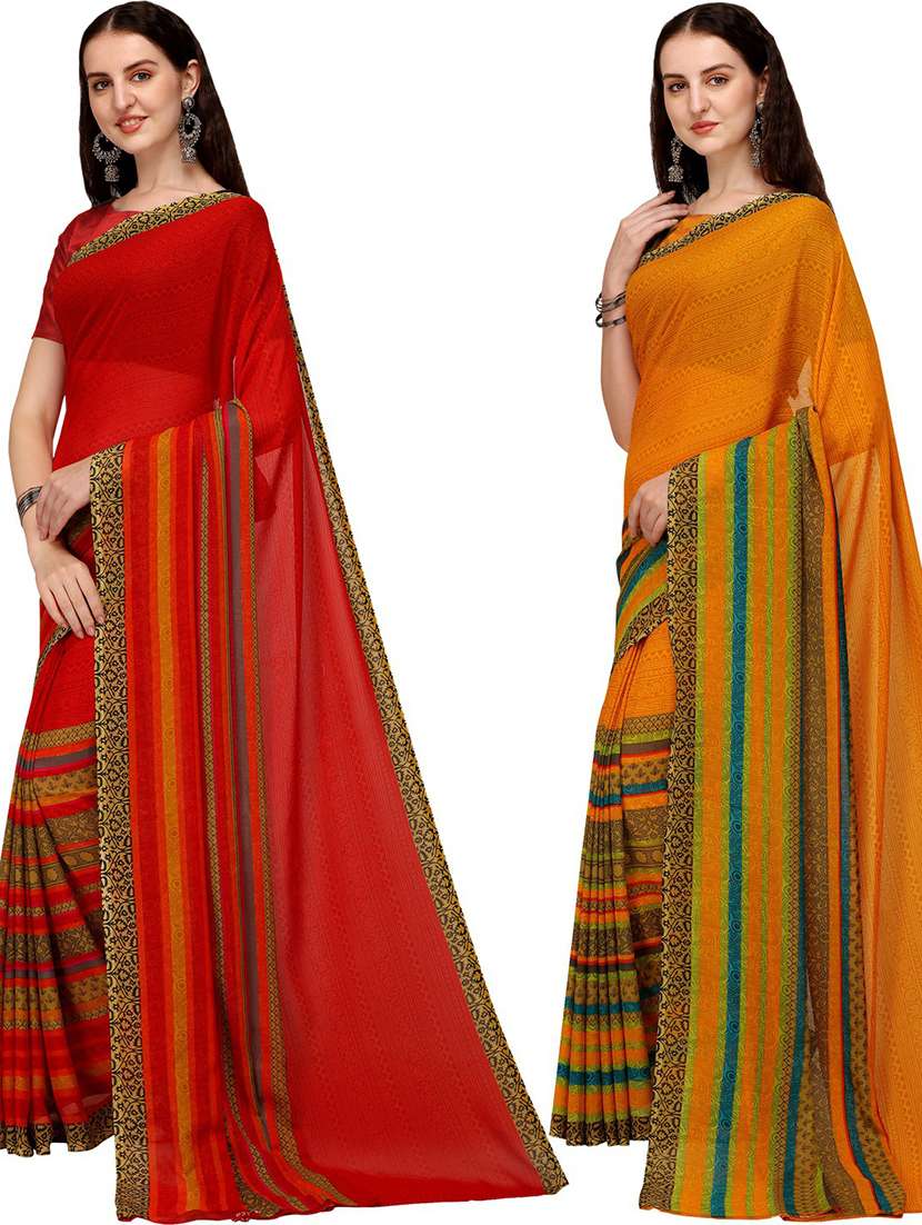 pack of 2 casual wear combo sarees with blouse - 21406086 -  Standard Image - 1