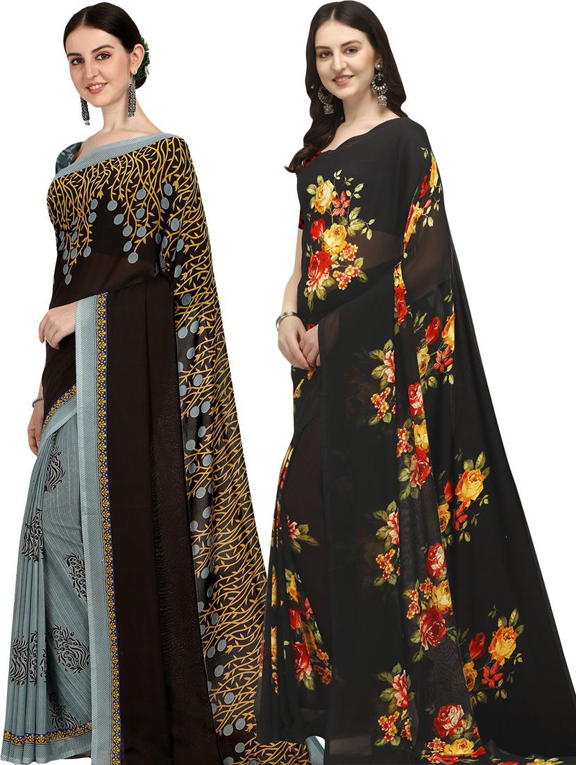 pack of 2 printed casual wear sarees with blouse - 21406091 - Standard Image - 1