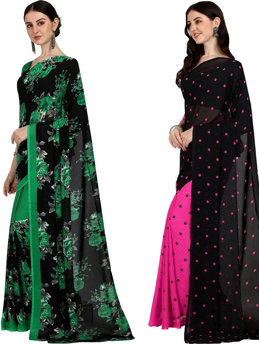 pack of 2 printed casual wear sarees with blouse - 21406097 - Standard Image - 1