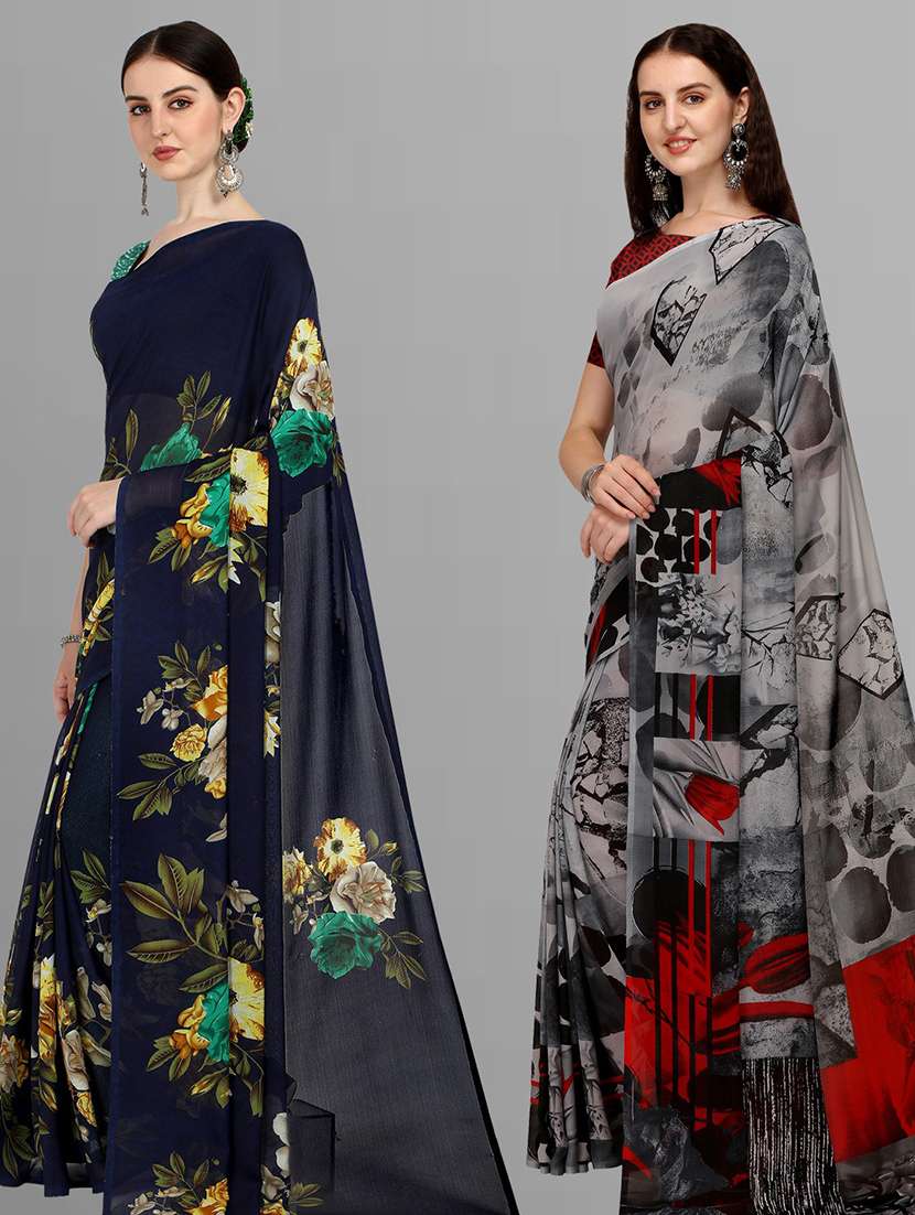 pack of 2 printed casual wear sarees with blouse - 21406103 -  Standard Image - 1