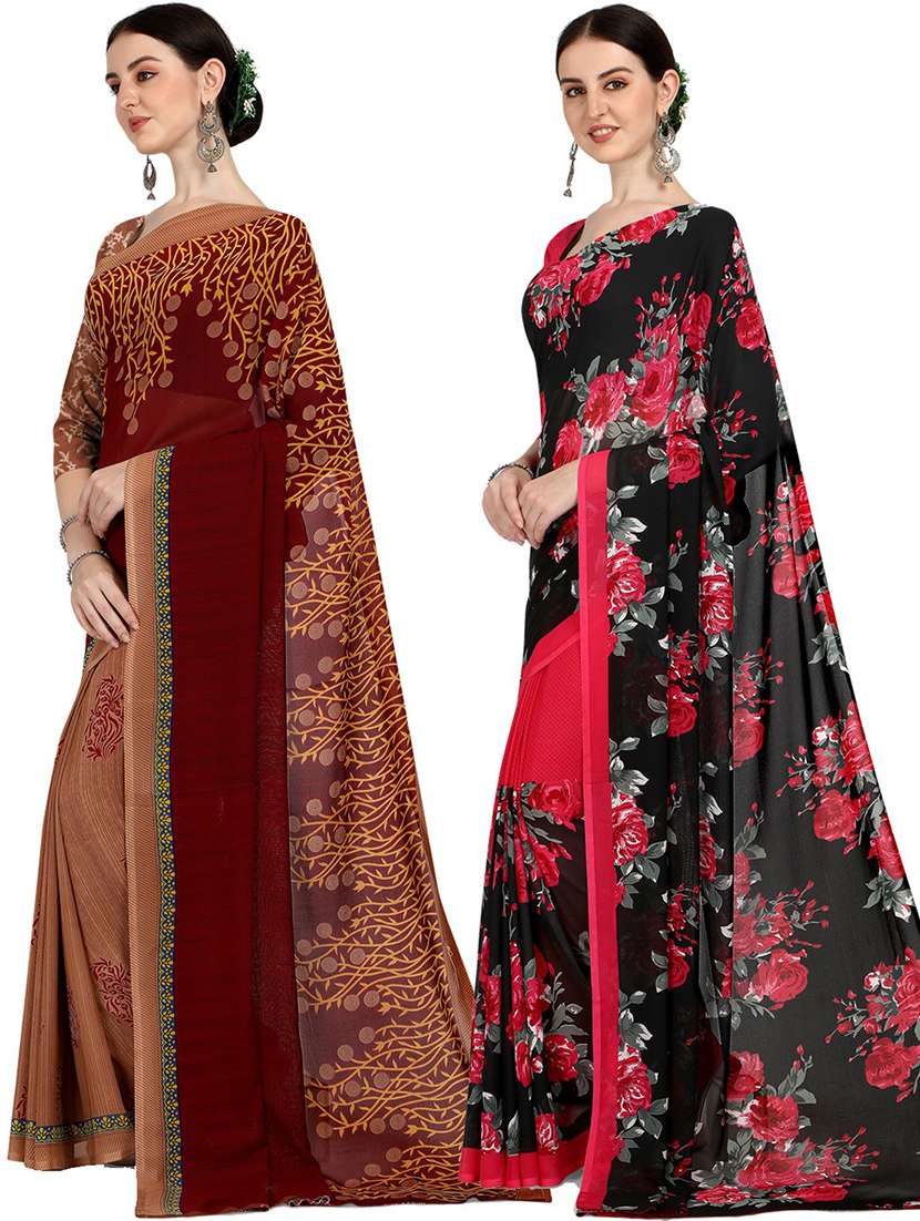 pack of 2 printed casual wear sarees with blouse - 21406117 -  Standard Image - 1