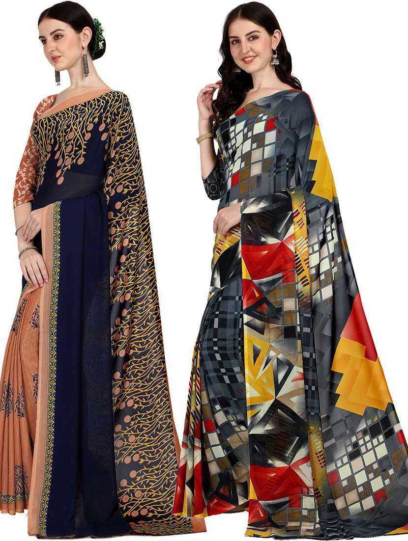 pack of 2 printed casual wear sarees with blouse - 21406120 -  Standard Image - 1