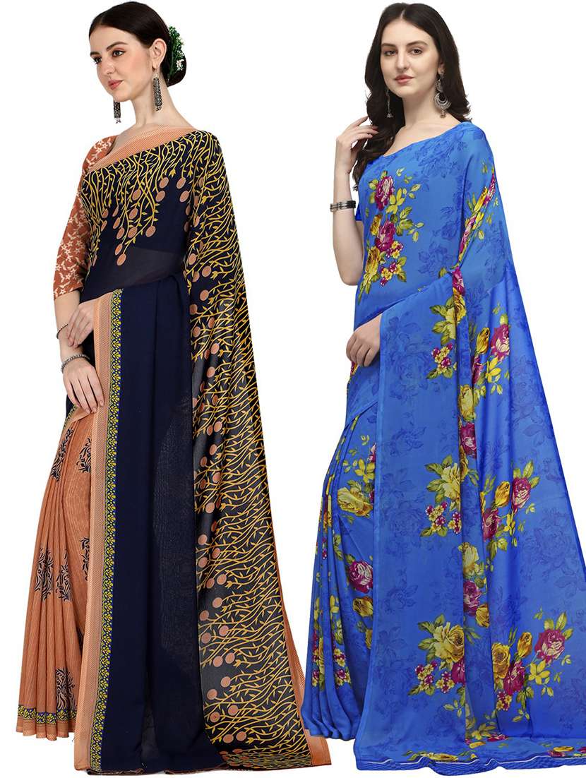 pack of 2 casual wear combo sarees with blouse - 21406142 -  Standard Image - 1