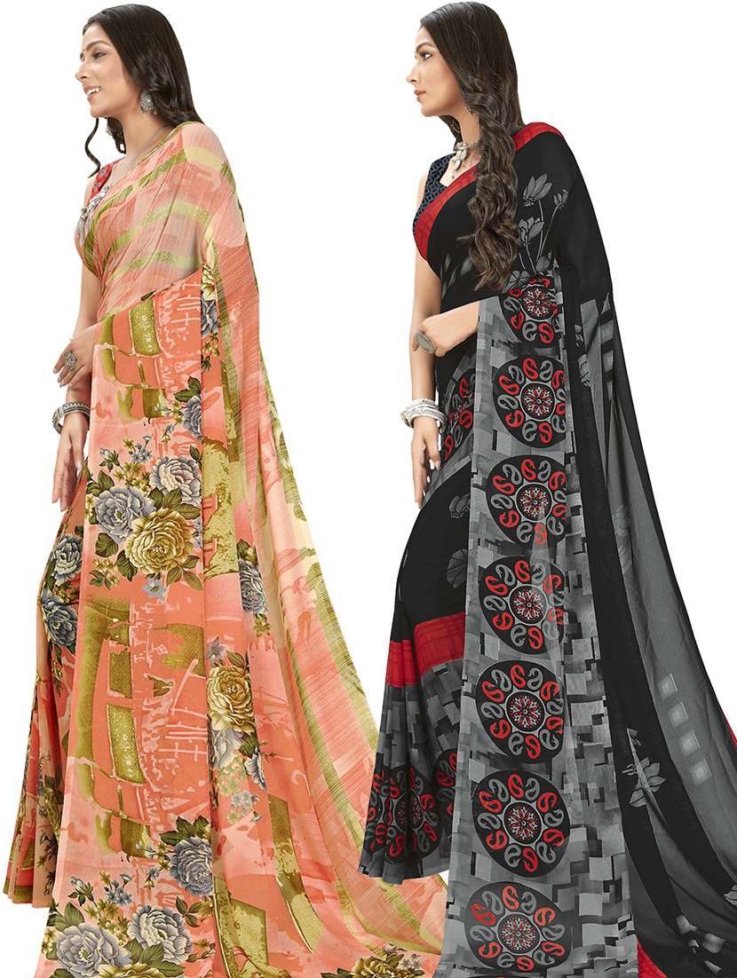 pack of 2 printed casual wear sarees with blouse - 21406156 -  Standard Image - 1