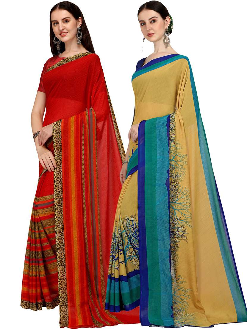 pack of 2 printed casual wear sarees with blouse - 21406183 -  Standard Image - 1