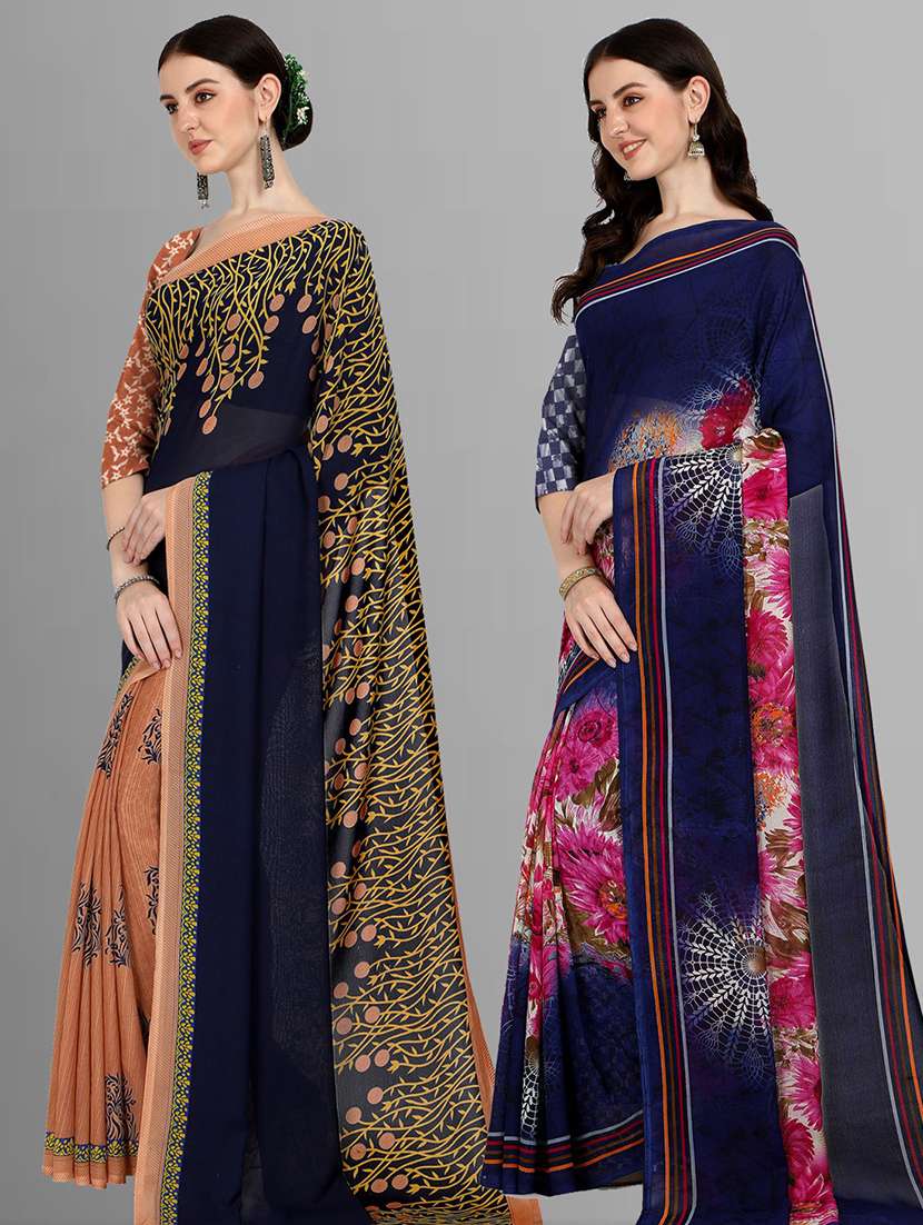 pack of 2 printed casual wear sarees with blouse - 21406185 -  Standard Image - 1