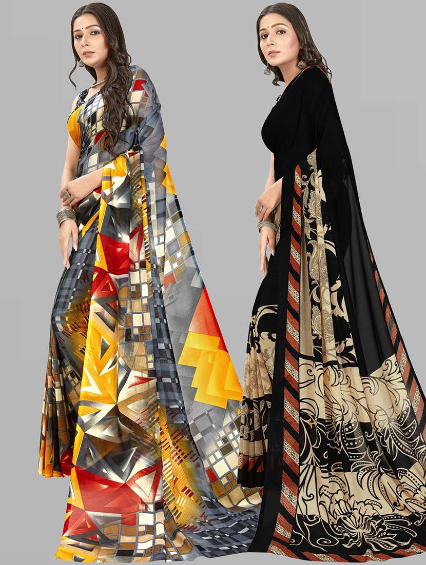 women pack of 2 printed saree with blouse - 21406478 -  Standard Image - 1