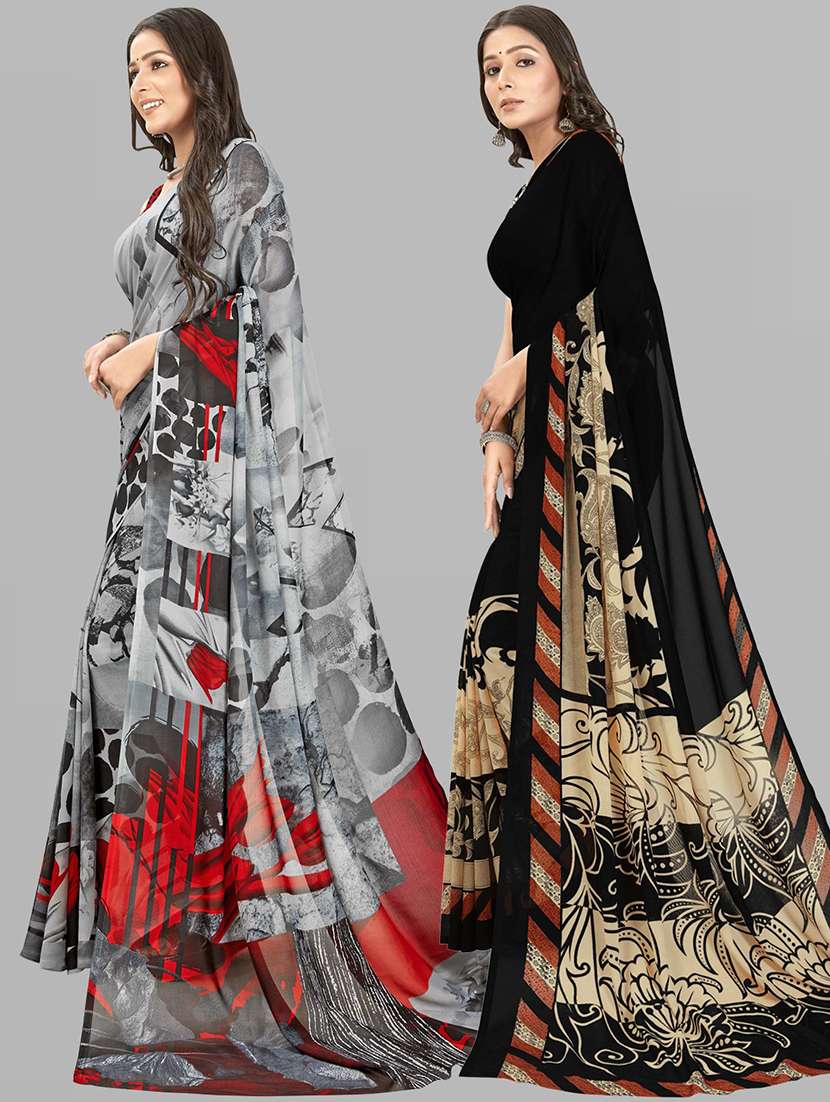 women pack of 2 printed saree with blouse - 21406496 -  Standard Image - 1