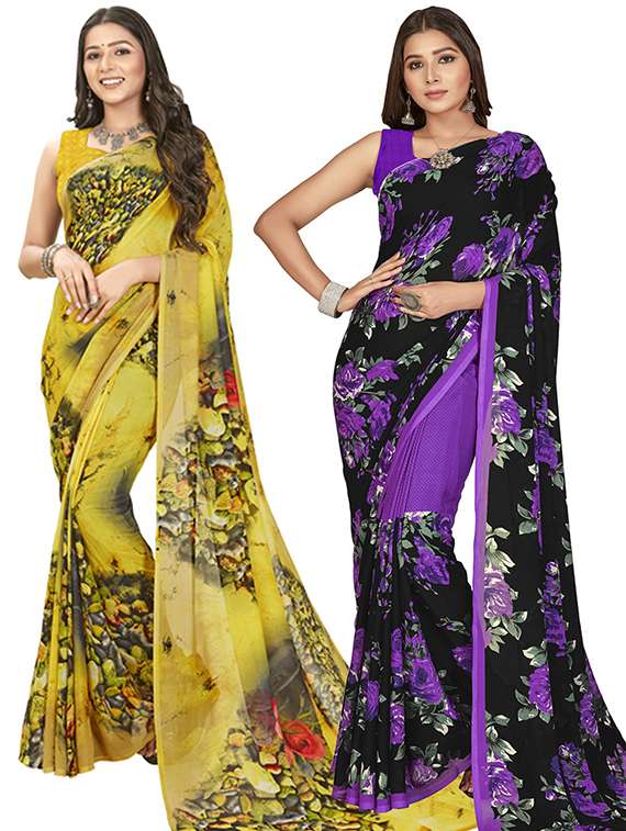 pack of 2 printed casual wear sarees with blouse