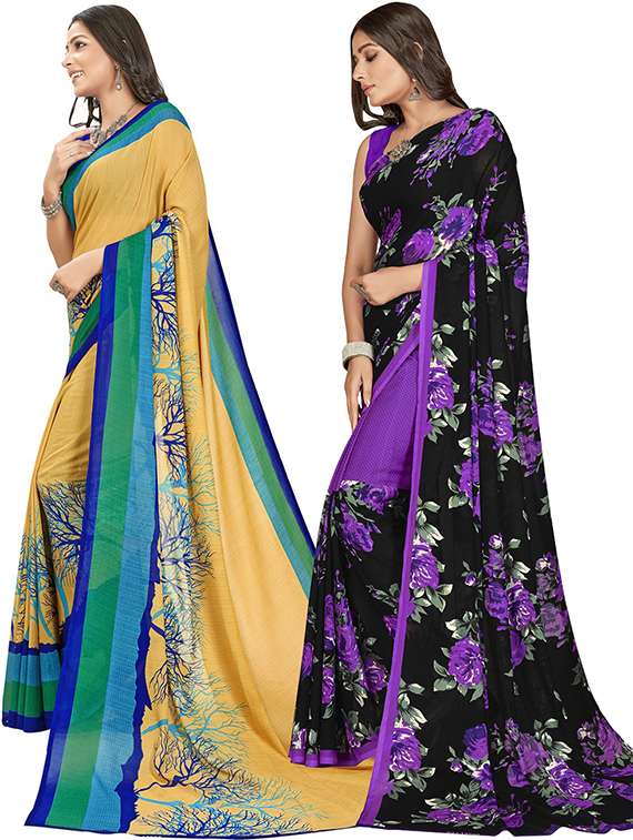 pack of 2 printed casual wear sarees with blouse - 21406531 -  Standard Image - 1