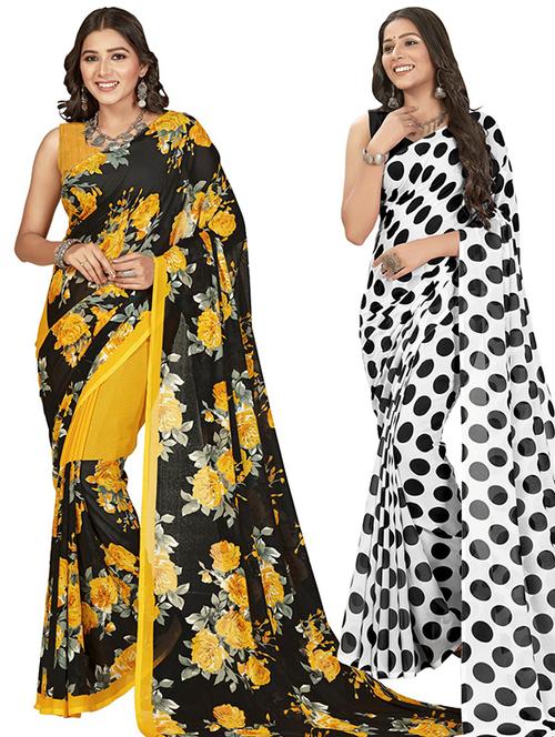 women combo pack of 2 printed saree with blouse - 21406549 -  Standard Image - 0