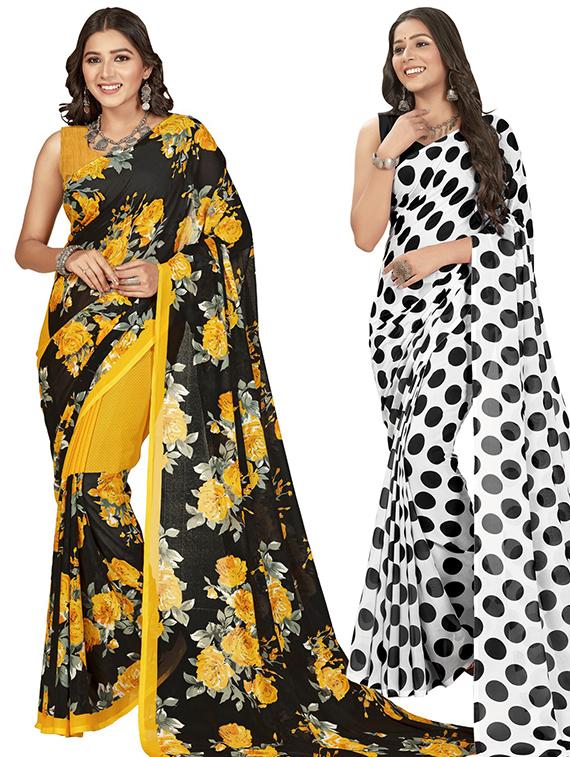women combo pack of 2 printed saree with blouse - 21406549 -  Zoom Image - 0