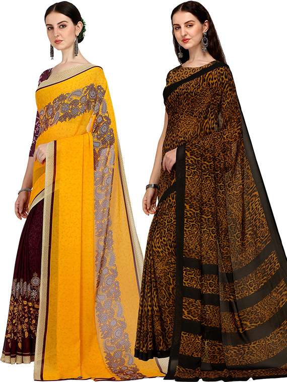 pack of 2 printed casual wear sarees with blouse - 21406568 -  Standard Image - 1