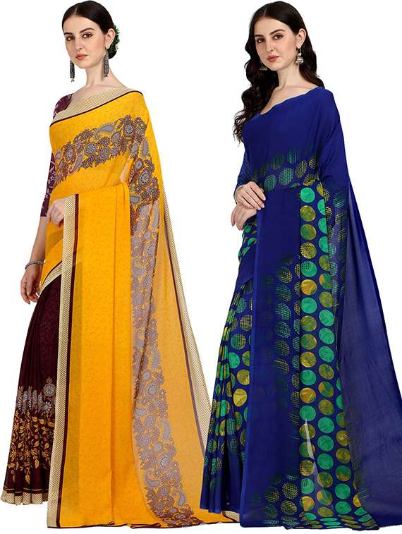 pack of 2 printed casual wear sarees with blouse - 21406582 -  Standard Image - 1
