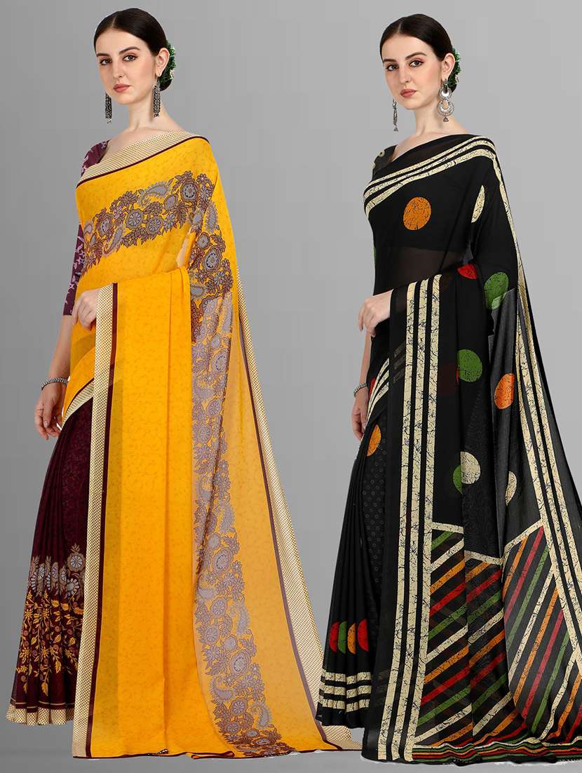 women combo pack of 2 printed saree with blouse - 21406585 - Standard Image - 1