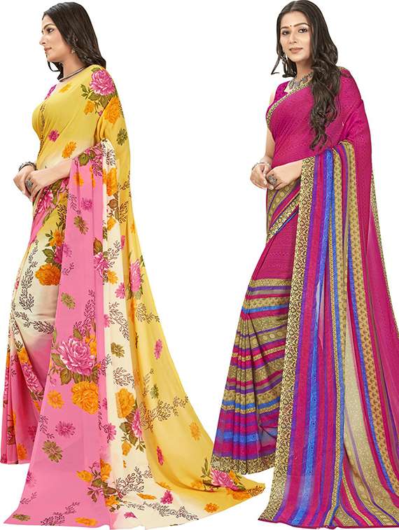 pack of 2 printed casual wear sarees with blouse - 21406631 -  Standard Image - 1