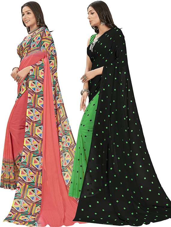 pack of 2 multi colored combo saree with blouse - 21406660 -  Standard Image - 1