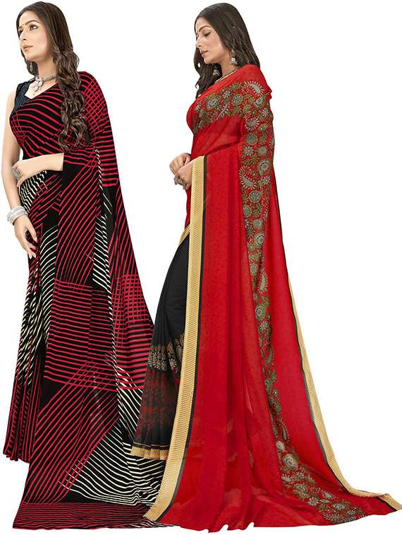 pack of 2 printed casual wear sarees with blouse - 21406671 -  Standard Image - 1