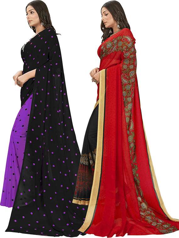 pack of 2 printed casual wear sarees with blouse - 21406675 -  Standard Image - 1