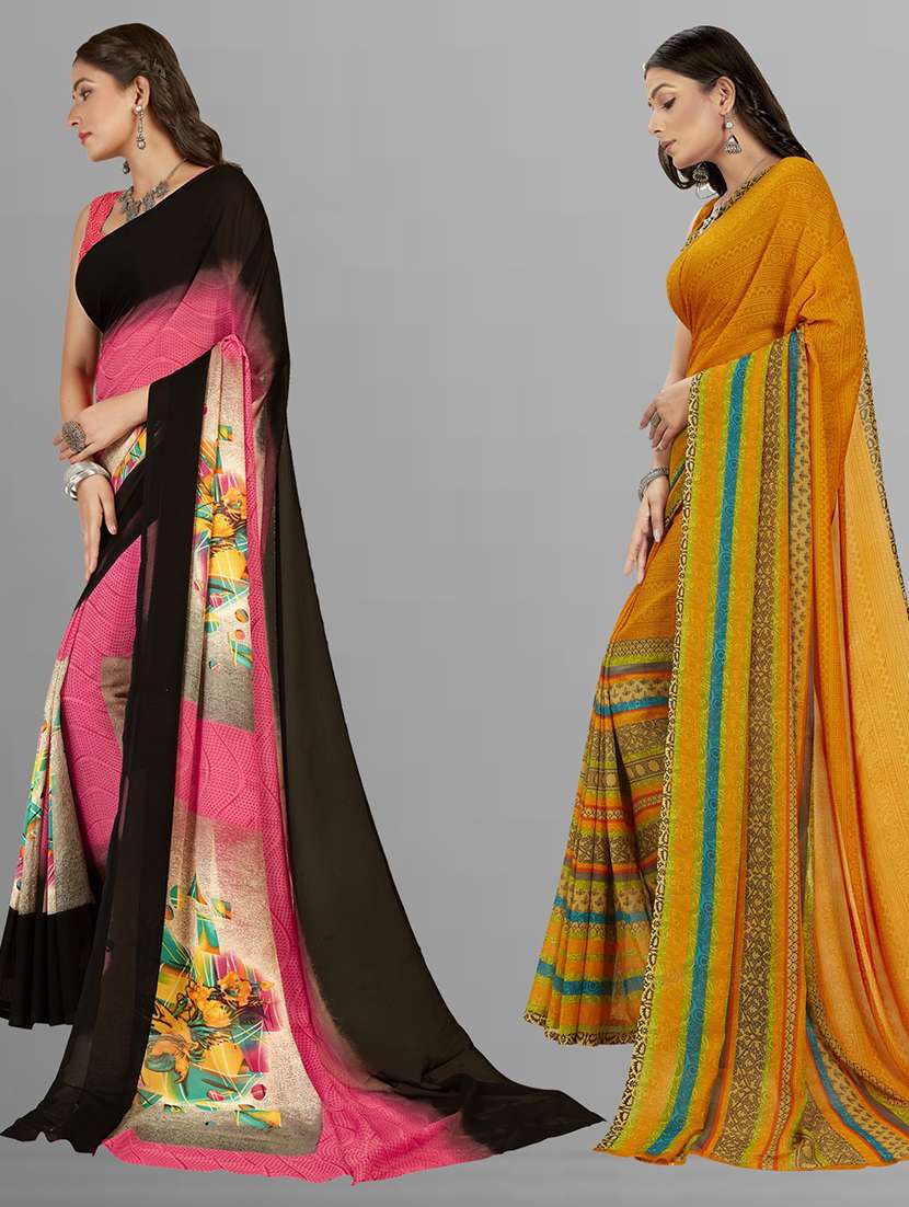 pack of 2 printed casual wear sarees with blouse - 21406686 -  Standard Image - 1