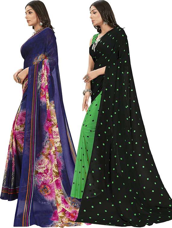 pack of 2 printed casual wear sarees with blouse - 21406692 -  Standard Image - 1