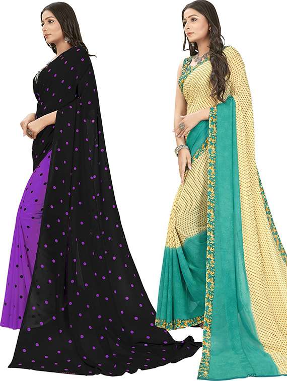 pack of 2 printed casual wear sarees with blouse - 21406697 -  Standard Image - 1