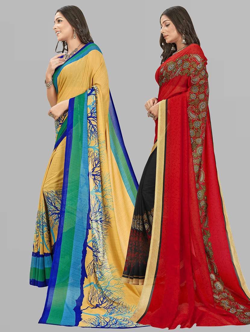 pack of 2 printed casual wear sarees with blouse - 21406700 -  Standard Image - 1