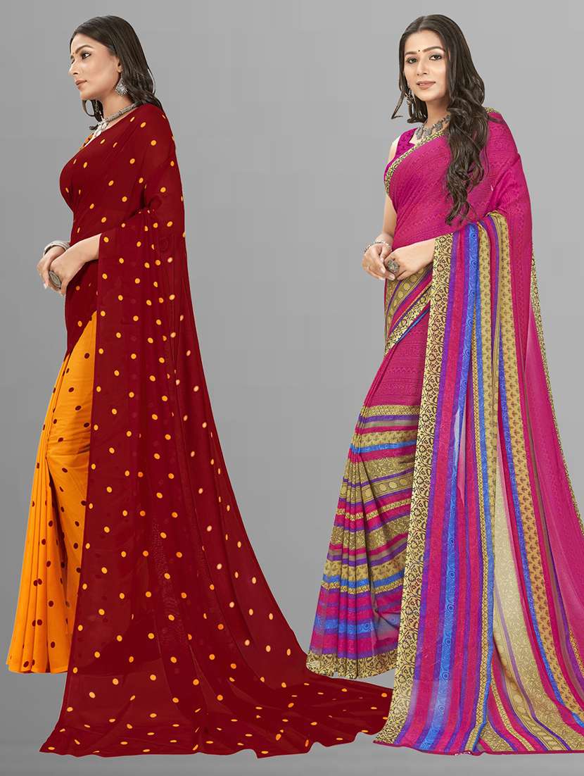 women combo pack of 2 printed saree with blouse - 21406711 -  Standard Image - 1