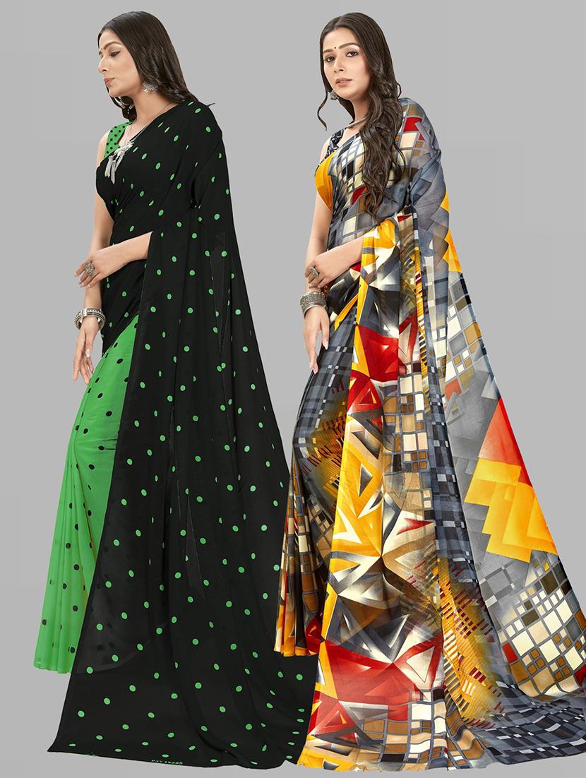 pack of 2 printed casual wear sarees with blouse - 21406726 - Standard Image - 1
