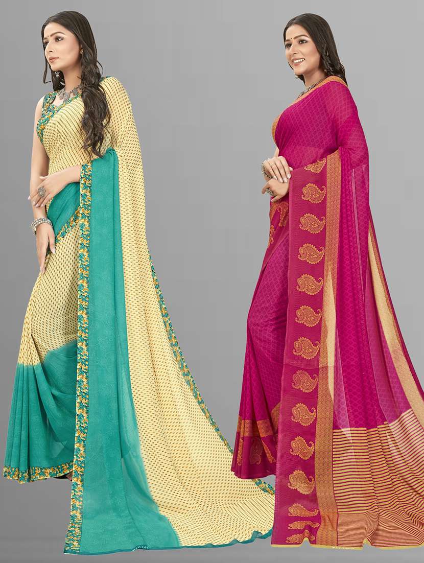 women combo pack of 2 printed saree with blouse - 21406731 -  Standard Image - 1