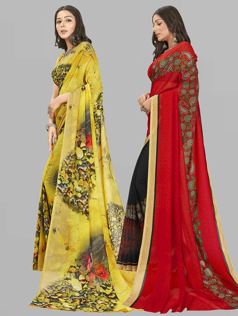 pack of 2 printed casual wear sarees with blouse - 21406735 -  Standard Image - 1