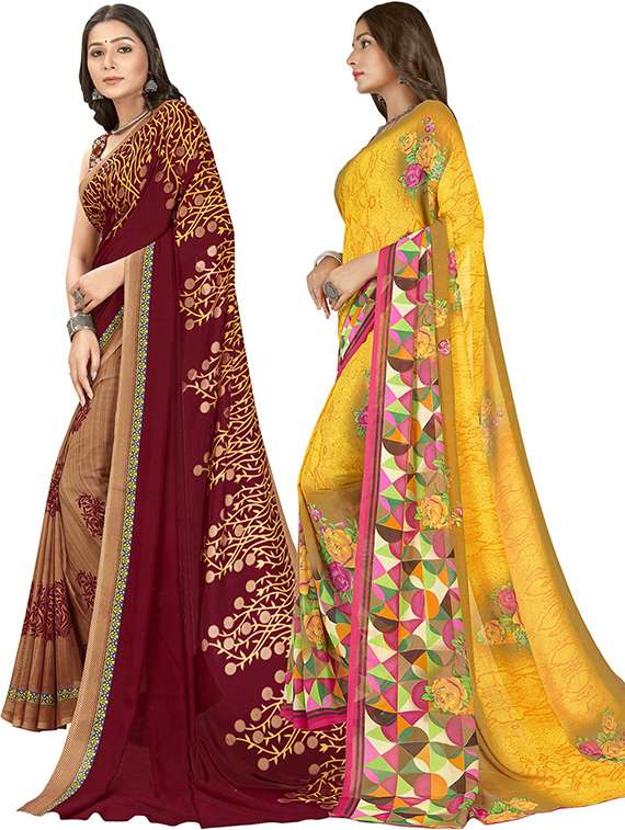 pack of 2 printed casual wear sarees with blouse - 21406779 -  Standard Image - 1