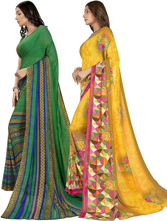 pack of 2 printed casual wear sarees with blouse - 21406782 - Standard Image - 1