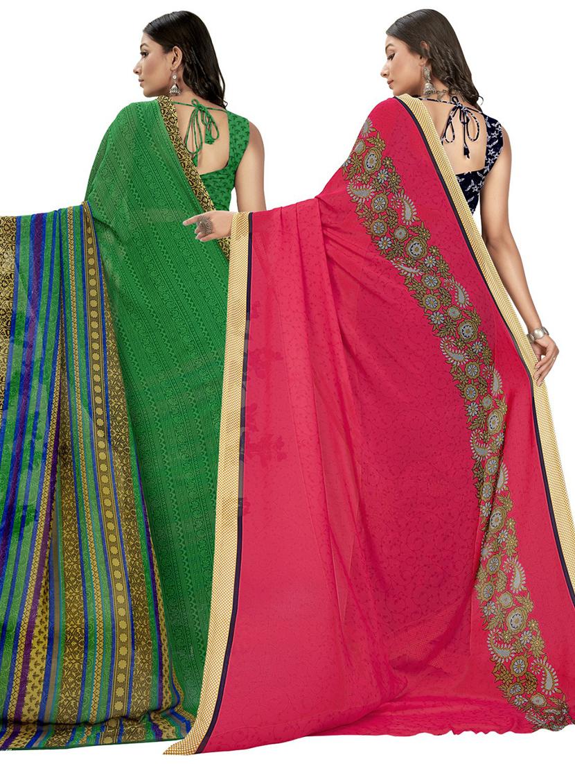 pack of 2 printed casual wear sarees with blouse - 21406792 -  Standard Image - 1