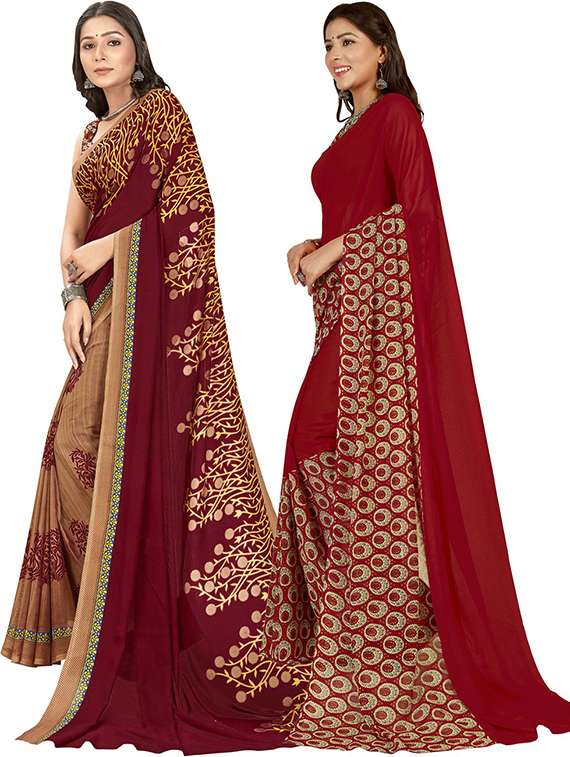 pack of 2 printed casual wear sarees with blouse - 21406794 -  Standard Image - 1