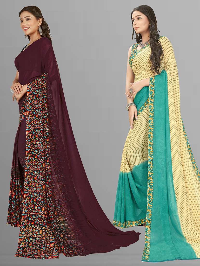 pack of 2 printed casual wear sarees with blouse - 21406799 -  Standard Image - 1