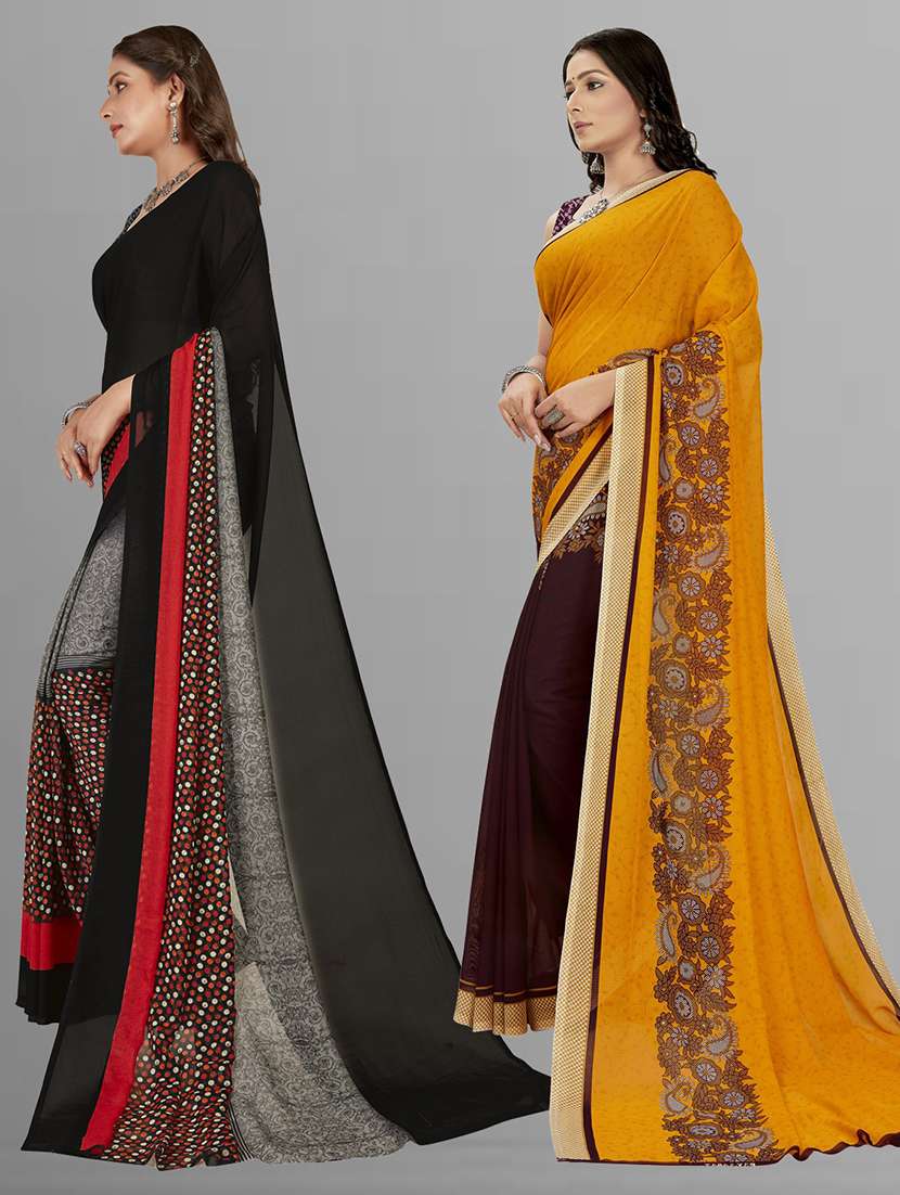 women combo pack of 2 printed saree with blouse - 21406810 -  Standard Image - 1