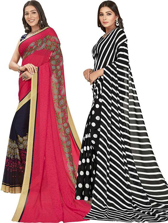 pack of 2 printed casual wear sarees with blouse - 21406812 -  Standard Image - 1