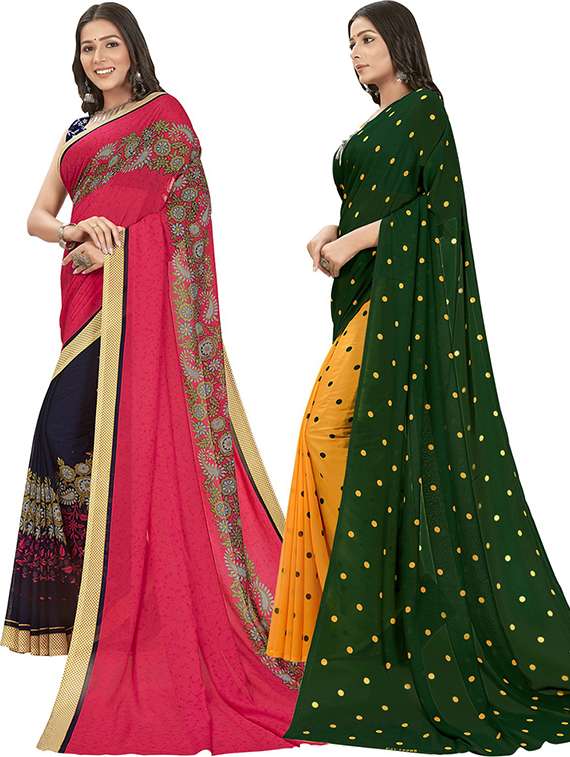 pack of 2 printed casual wear sarees with blouse - 21406821 -  Standard Image - 1