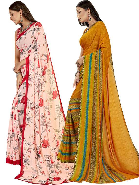 pack of 2 casual wear combo sarees with blouse - 21406823 -  Standard Image - 1