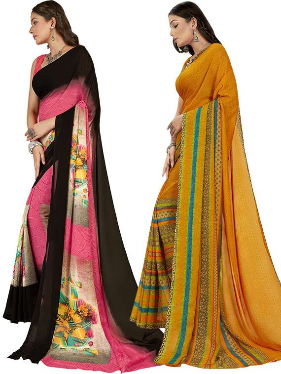 pack of 2 printed casual wear sarees with blouse - 21406835 -  Standard Image - 1