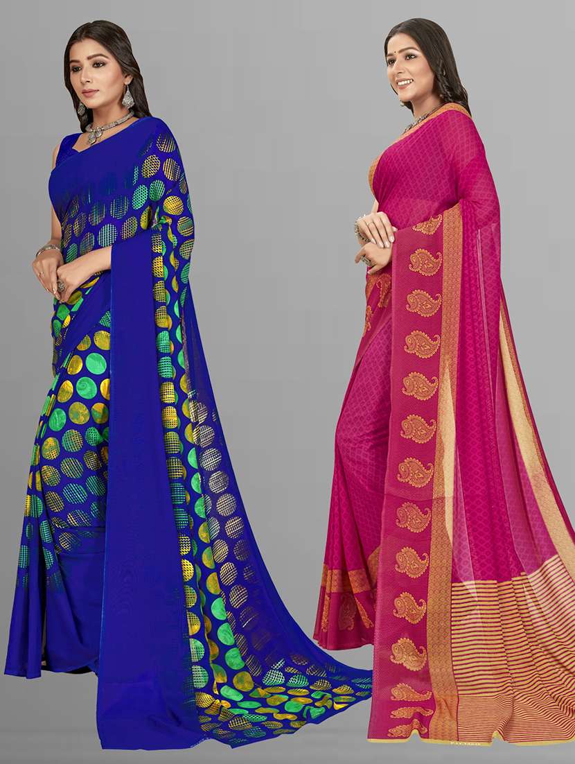 pack of 2 printed casual wear sarees with blouse - 21406836 -  Standard Image - 1