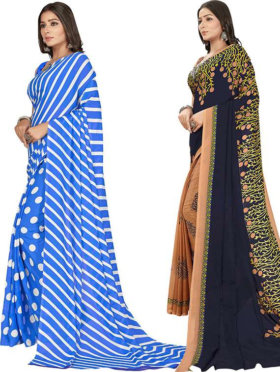pack of 2 printed casual wear sarees with blouse - 21406840 -  Standard Image - 1