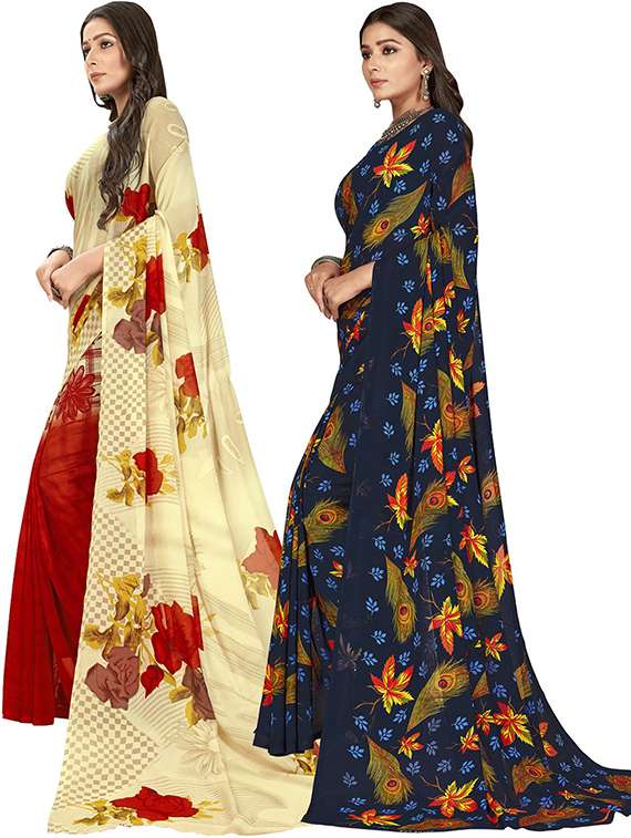 women combo pack of 2 printed saree with blouse - 21406852 -  Standard Image - 1