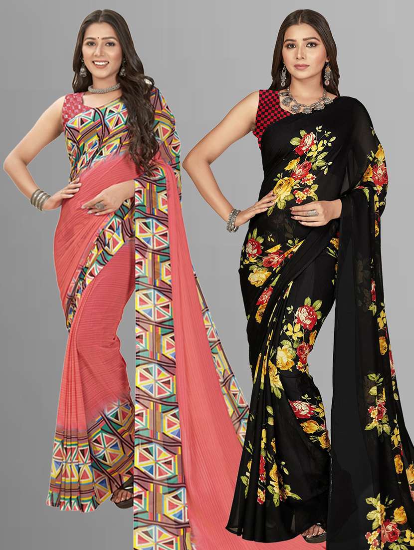 pack of 2 printed casual wear sarees with blouse